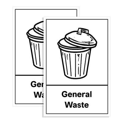 Image of Pack of 2 General Waste Stickers for Bins Self Adhesive Recycling Bin (150 x 100 mm) A6 Waterproof Sara Prints®