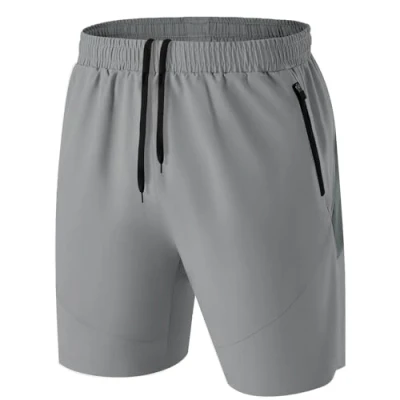 Image of HMIYA Men&#039;s Sport Shorts Quick Dry Running Gym Casual Short Lightweight with Zip Pockets(Light Gray,EU 2XL/US XL)