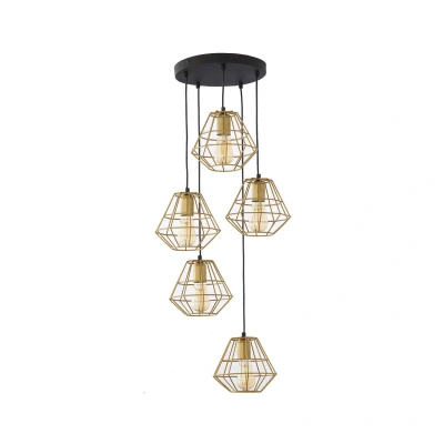 Image of Diamond Wire Frame Cluster Pendant Ceiling Light Black, Gold 5xE27