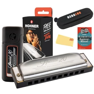 Image of Hohner Special 20 Harmonica Key of C Bundle with Zip Case, Instructional Manual, and Austin Bazaar Polishing Cloth