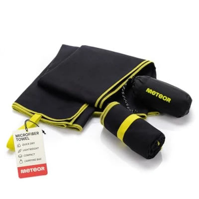 Image of meteor Microfibre Towel Quick Dry Gym Pool Fitness Swimming Travel Camping Beach Yoga Pilates Bath Shower Absorbent Compact Lightweight Men Women Kids Post Pet Drying (42 x 55 cm, Black)