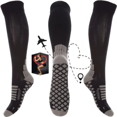 Image of Kensington® Compression Socks For Women Men Black Cushioned Anti Dvt Size Unisex Medical Flying Running Pregnancy Nurses Flight Travel Sport Varicose Veins Pain Relief Recovery Endurance Stamina