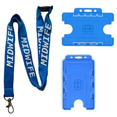 Image of 20mm Blue Midwife Neck Lanyard with Safety Breakaway &amp; Double ID Card Holder (Horizontal Holder)
