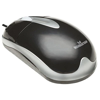Image of Manhattan MH3 USB Wired Mouse, Black/Grey, 1000dpi, A, Optical, Sturdy, Three Button with Scroll Wheel, Year Warranty, Box