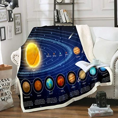 Image of Solar System Sherpa Blanket Galaxy Outer Space Fleece Throw for Kids Boys Girls Universe Planets Plush Astronomy Fuzzy Sofa Bed Couch Single 50x60 Inch