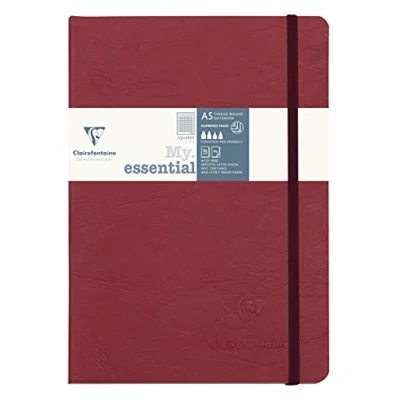 Image of Clairefontaine Ref 793422C Age Bag Thread Bound Notebook (192 Pages) A5 Size, Squared Rulings, 90gsm Brushed Vellum Paper, Elastic Closure Red Cover