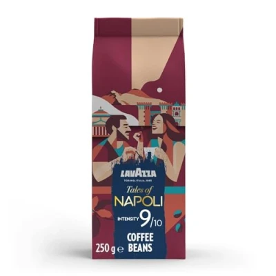 Image of Lavazza, Tales of Napoli, Coffee Beans, Ideal for Espresso Machines, with Aromatic Notes Cocoa and Caramel, Arabica Robusta, Intensity 9/10, Dark Roasting, 250 g