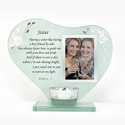 Image of Photo Frame Candle Holder Memorial Plaque Gift with Space to Add a Photograph, Heart Shaped, Engraved Personalised Poem, for Bereavement, Death Anniversary of your Loved Ones (Sister)