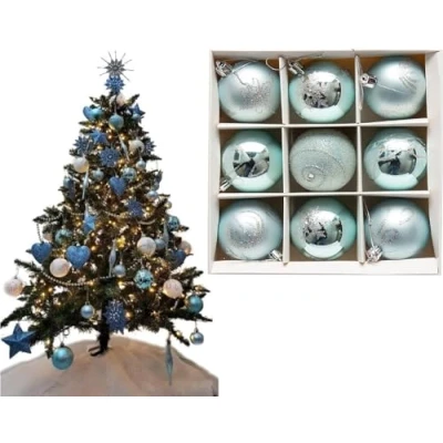 Image of UKDD® Set of 9 Premium Baubles Luxury Christmas Tree Bauble Decorations Matte, Glitter, shiny (Ice Blue)