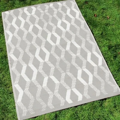 Image of Fusion Beige Cream (120 x 170cm) Picnic Natural Taupe Beach Blanket Geometric Outdoor Mat Patio/Balcony Camping Garden Rug Rico Collection, 100% Polypropylene, Grey