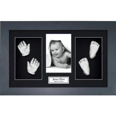 Image of BabyRice Large Baby Casting Kit (Great for Twins), 15x9&quot; Black Frame, Mount, Silver Metallic Paint