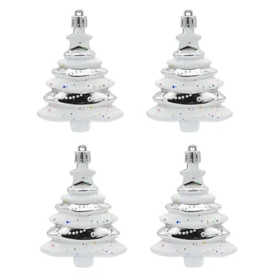 Image of 4 Pieces Christmas Tree Hanging Decorations 9 x 6 CM Glitter Baubles Ornaments Pendants Baubles, Silver