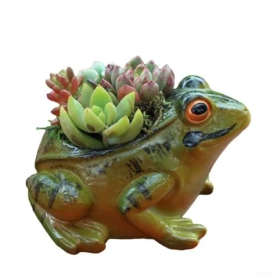 Image of Vibrant Green Frog Ornament, Resin Succulent Plant Pots For Indoor And Outdoor Use