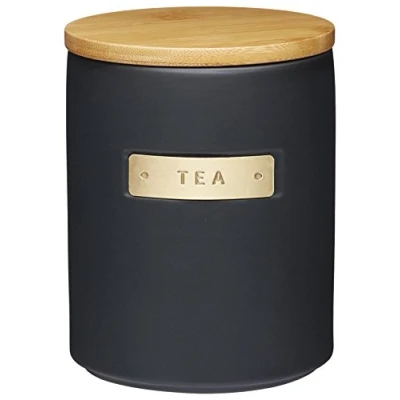 Image of Master Class Black Stoneware Tea Canister with Wood Lid