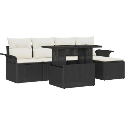 Image of vidaXL 8 Piece Garden Sofa Set with Cushions Black Poly Rattan