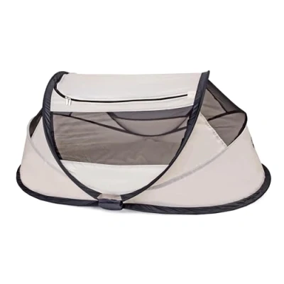 Image of DERYAN travel cot BabyBox Pop up Lightweight, compact and foldable Unfolded in just 2 seconds With mosquito net carry bag Cream