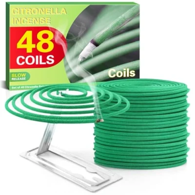 Image of SCENTORINI Citronella Coils, Incense with Coil Holder for Outdoor Garden Patio Camping, 48 Coils