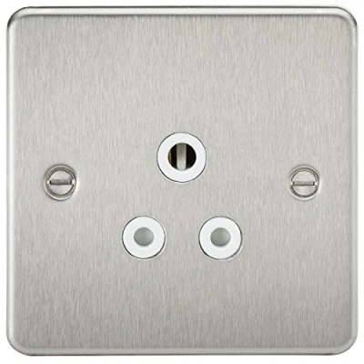 Image of KnightsBridge Flat Plate 5A unswitched socket brushed chrome with white insert