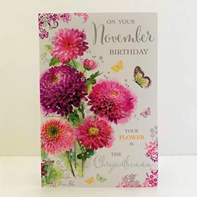Image of Jonny Javelin Female On Your November Birthday Card Chrysanthemum Butterflies