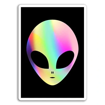 Image of 2 x 10cm Neon Alien Face Vinyl Stickers Space Teen Sticker Laptop #17516 (10cm Tall)