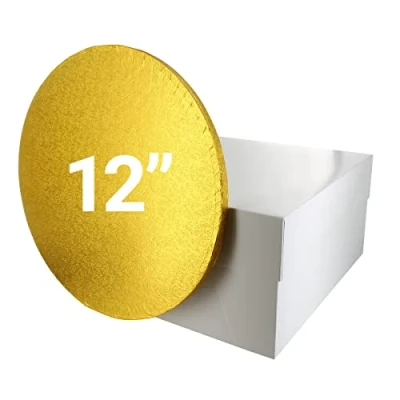 Image of Culpitt 12&quot; Gold Cake Board &amp; White Box Combo, Round Drum With Matching, 0.5&#039;&#039; (13mm) Thick, Square Transport, 12 Inch Single Pack, 90270