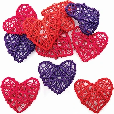 Image of Baker Ross Valentines Rattan Hearts Pack of 10, Natural Art and Craft Supplies for Kids (FC312)