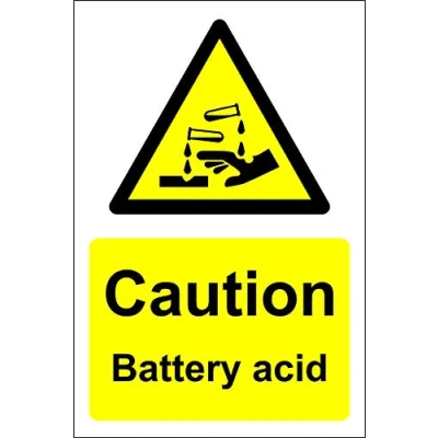Image of Caution battery acid corrosive safety sign Self adhesive sticker 300mm x 200mm