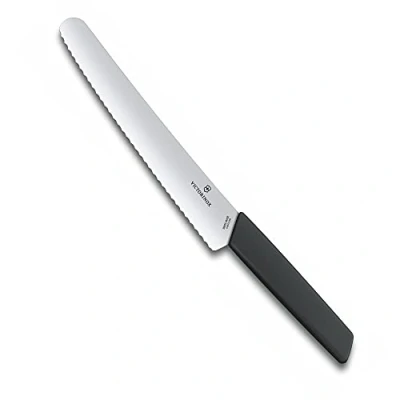 Image of Victorinox, Swiss Modern, Professional, Bread and pastry knife, Wavy edge, Extra Sharp, Stainless Steel, Blade, 22 cm, Black, Dishwasher Safe