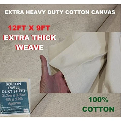 Image of Cotton Dust Sheets for Painting &amp; Decorating Paint Drop Cloth Cover Furniture Washable and Reusable (Bolton Twill, 12ft x 9ft 2,7m 3.5m)