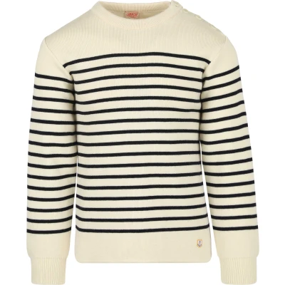 Image of Armor Lux Molène Sweater Wool Stripes Ecru Off White size L