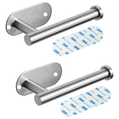 Image of ARSUK Toilet Roll Holder 2 PCS Tissue Wall Mounded Self Adhesive for Bathroom, Washroom, Kitchen, Waterproof Space Saving Paper Stainless Steel (Silver)