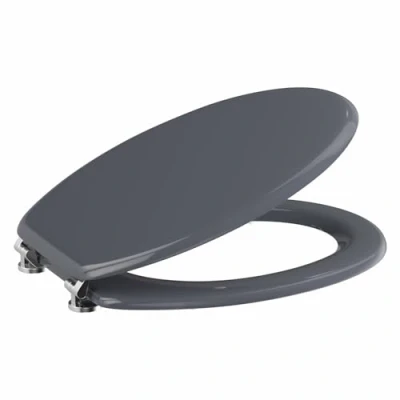 Image of Affine® Toilet Seat Dark Grey Gloss Moulded Wood Round Wooden Bottom Fitting Fixings Traditional Bathroom Durable Hinges Easy Clean Seats for Toilets