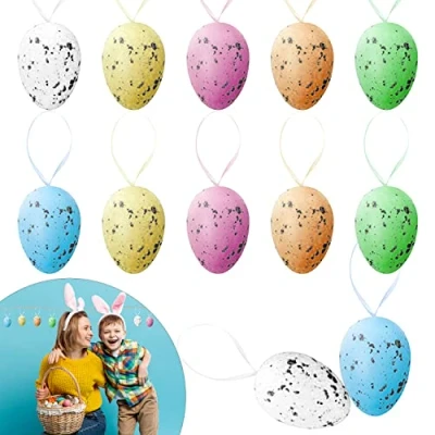 Image of 12PCs Easter Speckled Hanging Eggs, Multi Colored Styrofoam Tree Home Decorations, Basket Filler Ornaments 5cm