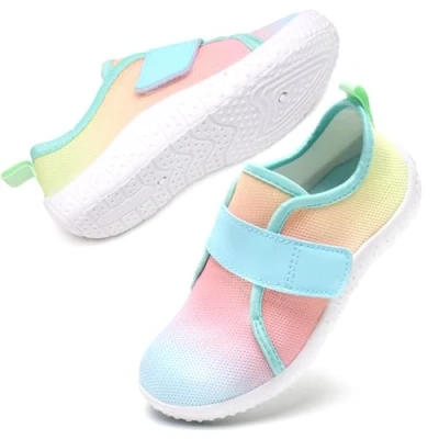 Image of Water Shoes Kids Beach Girls Swim Mesh Aqua Hook Loop Pool Sea Shoes(Rainbow 28EU)