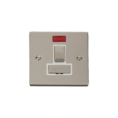 Image of Click Deco 13A Fused &#039;Ingot&#039; DP Switched Connection Unit With Neon Pearl Nickel Insert White
