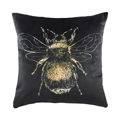 Image of Evans Lichfield Gold Bee Polyester Filled Cushion, Black, 43 x 43cm