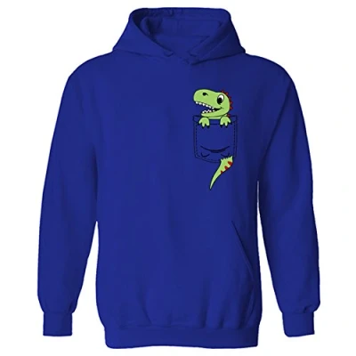 Image of Pocket Dinosaur Dino Cute Character Print Pullover Hoodie Royal Blue (XL)