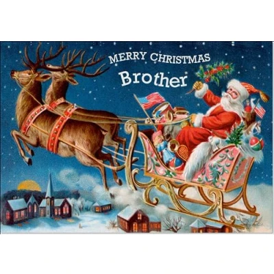 Image of doodlecards Brother Christmas Card Santas Sleigh Victorian Style Medium Size for with Plain Envelope