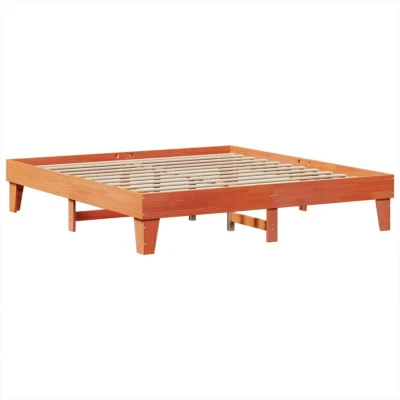 Image of vidaXL Bed Frame without Mattress Wax Brown 200x200 cm Solid Pine Wood Modern Double Beds Bedroom Furniture