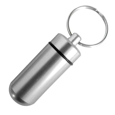Image of AllCachedUp Waterproof Aluminium Capsule Emergency Pill Money or ID container holder Keyring (Silver)