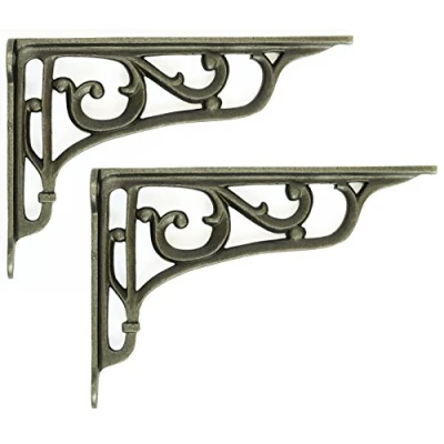 Image of Castelion® Pair of Cast Iron Edwardian Scroll Shelf Brackets Home Accessories Hardware Ornate Decor Shelving and Supports 15cm x 22cm / 6&quot; 9&quot;