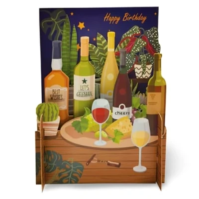 Image of Happy Birthday Wine &amp; Cheese 3D Pop Up Greeting Card by Alljoy Cards MN063