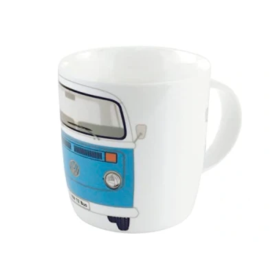 Image of BRISA VW Collection Volkswagen Large Ceramic Coffee Tea Cappuccino Mug Cup in T2 Bus Campervan Design (370 ml/12.5 fl oz/Bus Front/Blue)