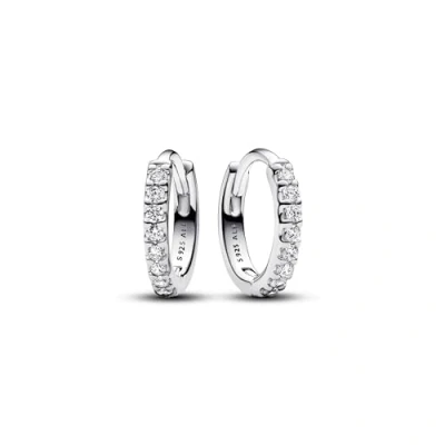 Image of Pandora Timeless Sterling silver hoop earrings with clear cubic zirconia