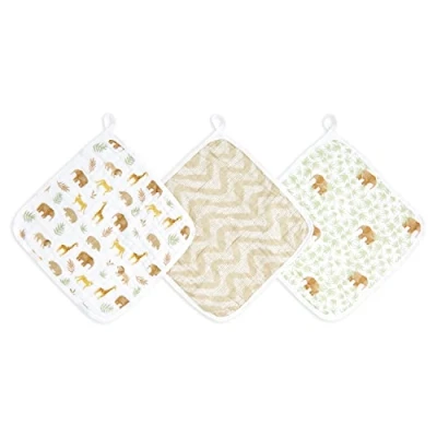 Image of aden + anais essentials Washcloth Set, Super Soft 100% Cotton Muslin, 27.5x27.5cm, 3 Pack, tanzania, (AD148)