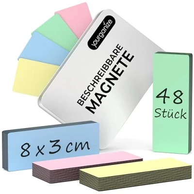 Image of YOURGANIZE® 48 Magnetic Strips Writable 8 x 3 cm 4 Colors Rewritable Magnets for Fridge, Whiteboard, Scrum &amp; Kanban