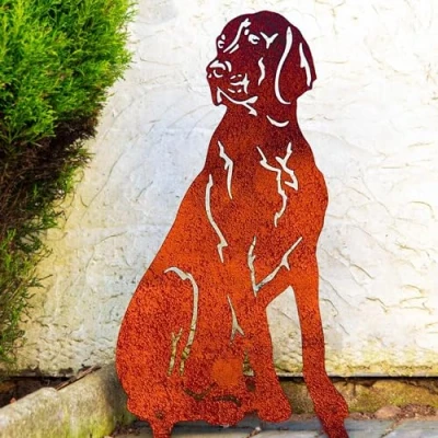 Image of Weimaraner Vizsla Garden Ornament Christmas Dog Lover Gift Pointer Related Statue Figure Metal Home Decor Great Dane Sculpture (Personalised Natural)