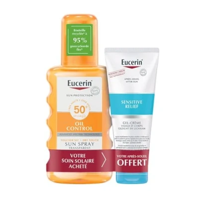 Image of Eucerin Sun Protection Oil Control Spray Transparent SPF50+ 200ml + Sensitive Relief After Cream Gel 50ml Free