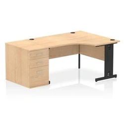 Image of Impulse 1400 RH Crescent Desk Maple Top Black Cable Managed 800 DH Ped
