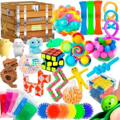 Image of Sensory Fidget Toys Pack Stress Relief and Anti Anxiety for Kids Cool Packs with balls, Cube, &amp; More Party Favours, Prizes, Travel, Pinata Stuffers
